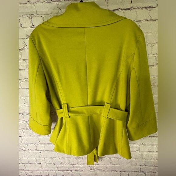 Sandro Sportwear Lime Green 3/4 Sleeve Belted Button Trench coat Jacket Size  L - Picture 4 of 9